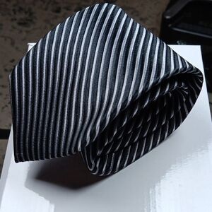 Haines & Bonner Black‎ and White Striped Silk Tie